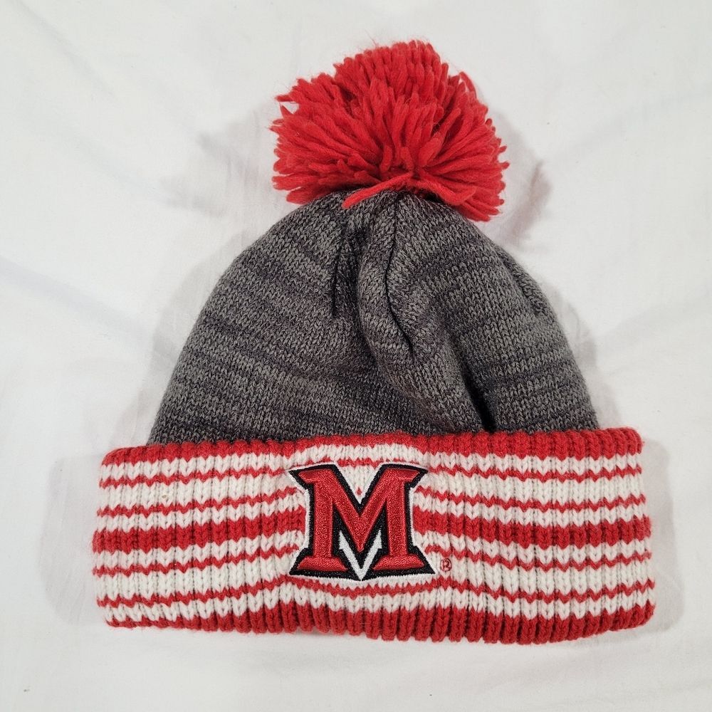 adidas Miami Red Hawks Gray and Red Striped Beanie
